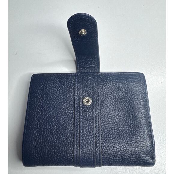 Vintage Longchamp Navy Blue Pebbled Leather Buckle trifold Wallet France - Picture 6 of 14